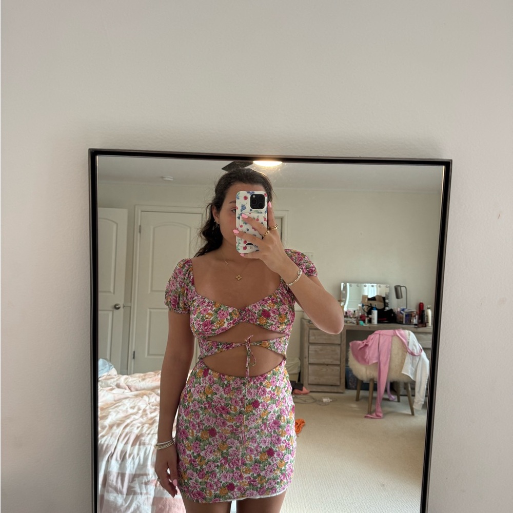 Princess Polly Floral Cutout Dress - Pink and Green - Picture 2 of 3